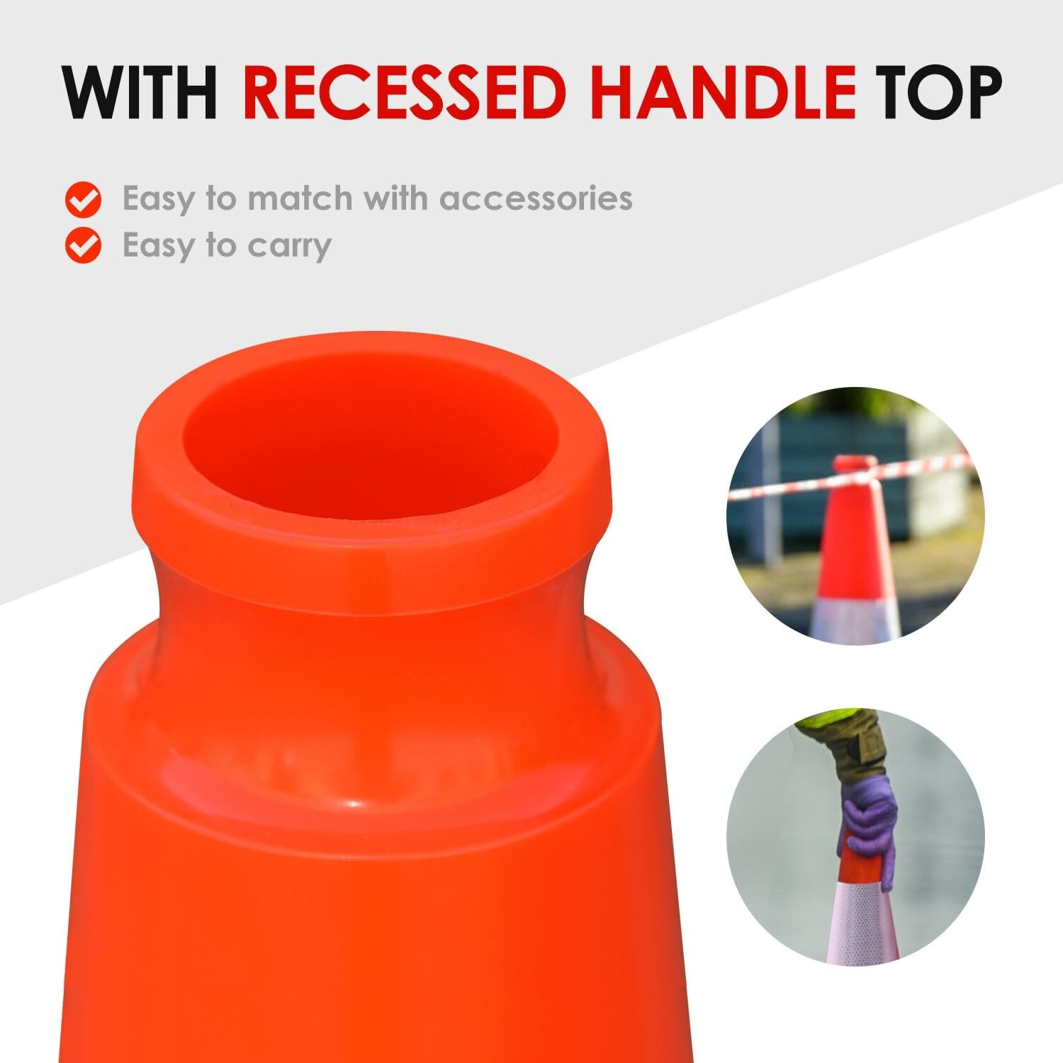 Orancl 12 – 36InchFlexible Black Base PVC Traffic Cone with Reflective Collar