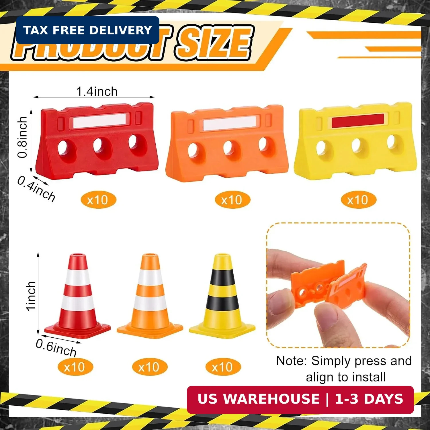 Seenelling 60 Pcs 1in Mini Traffic Cones & 1.4 in Miniature Fence Barricade Sign