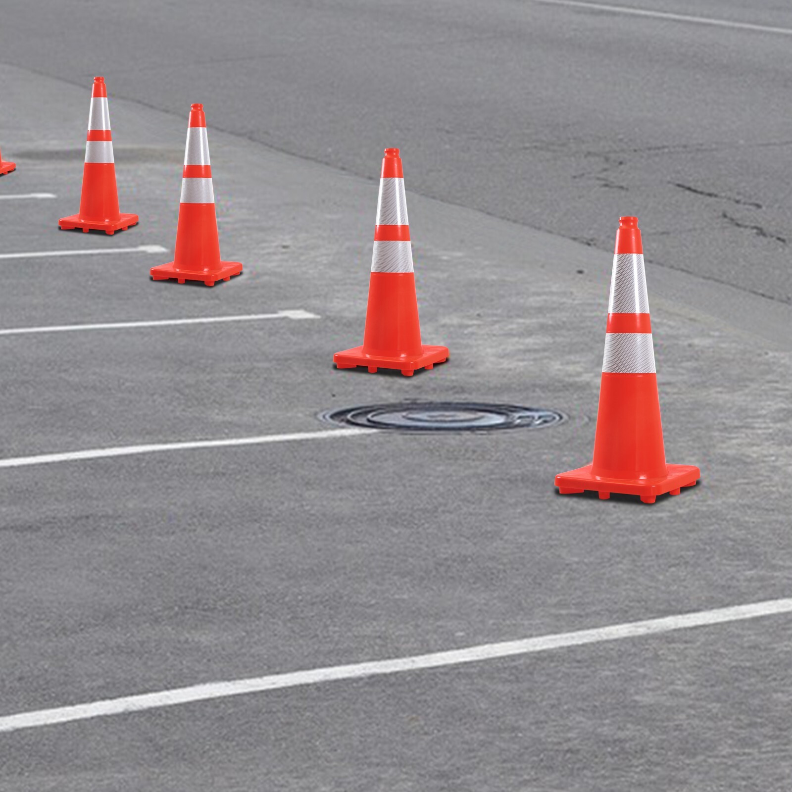 8PCS 12/18/28”Flexible PVC Traffic Cones with Reflective Collar High Visibility