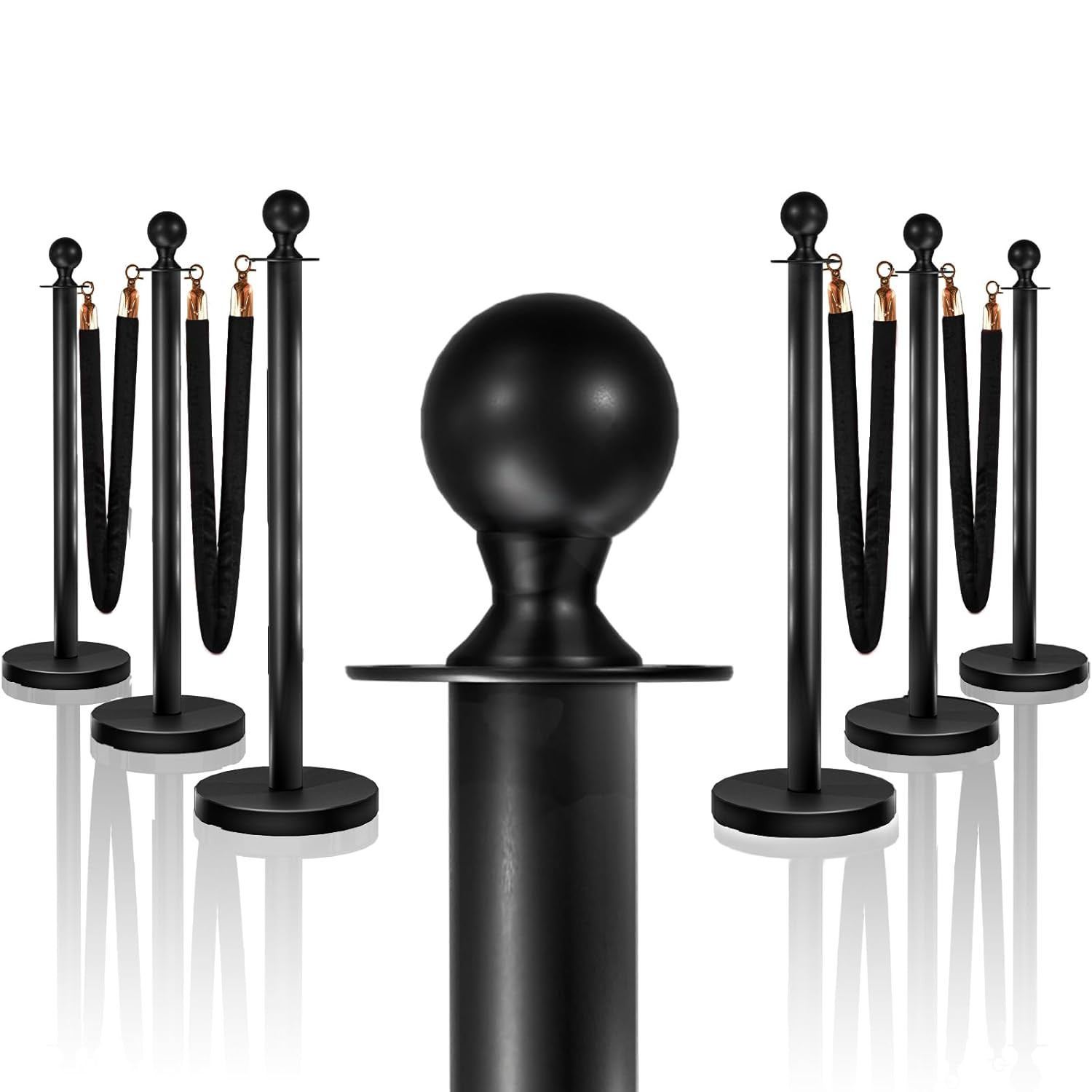 6PCS Black Stanchions Posts with 4PCS 5 Ft Black Velvet Rope, Black Velvet Rope