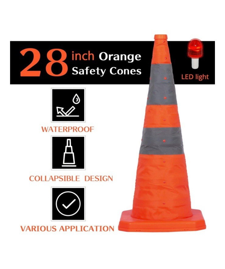 Collapsible Traffic Safety Cones 4 Pack 28 inch w/ LED Light by Guardlead