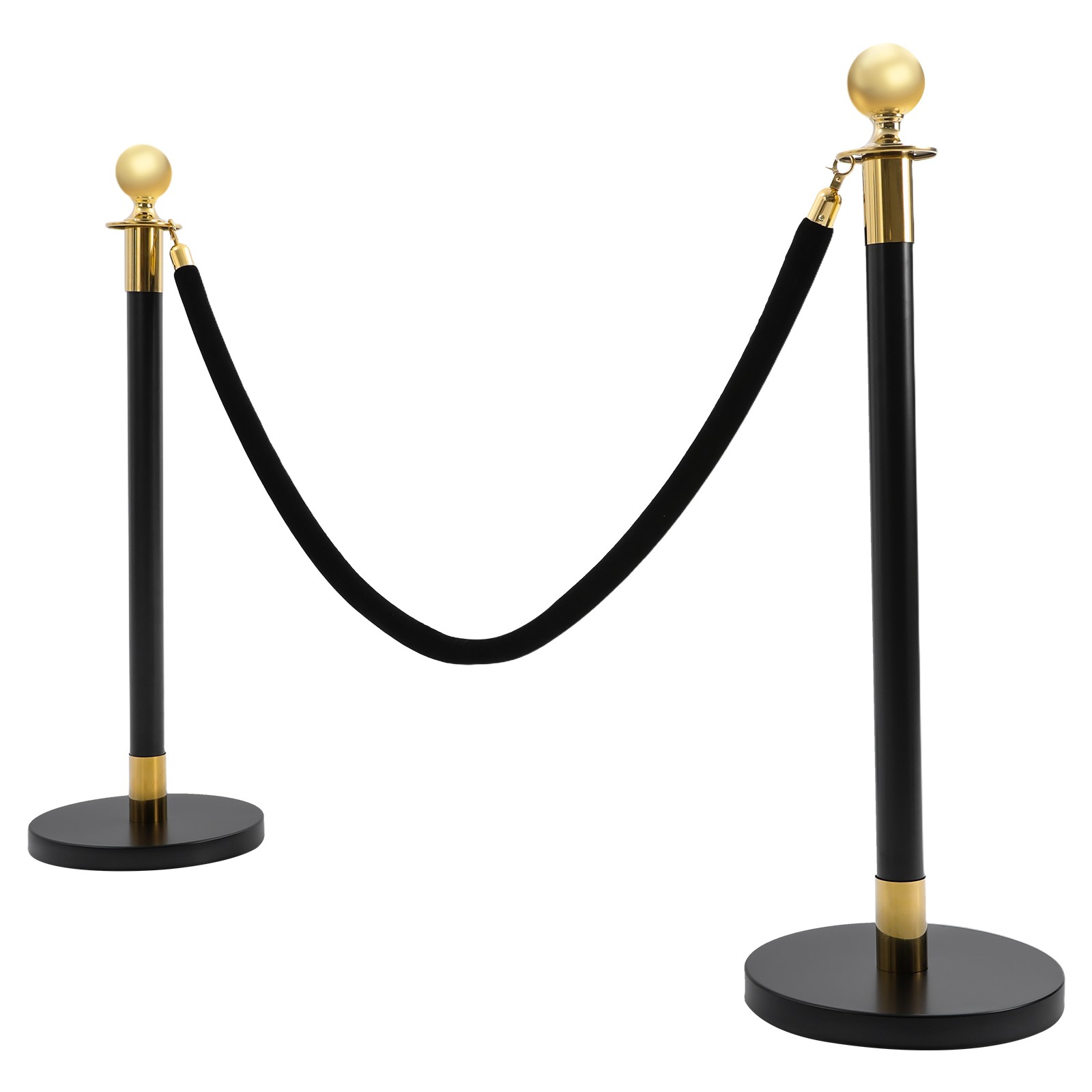 6PCS Black+Gold Stanchion Posts Queue Pole w/ 4 1.5M Ropes Crowd Control Barrier