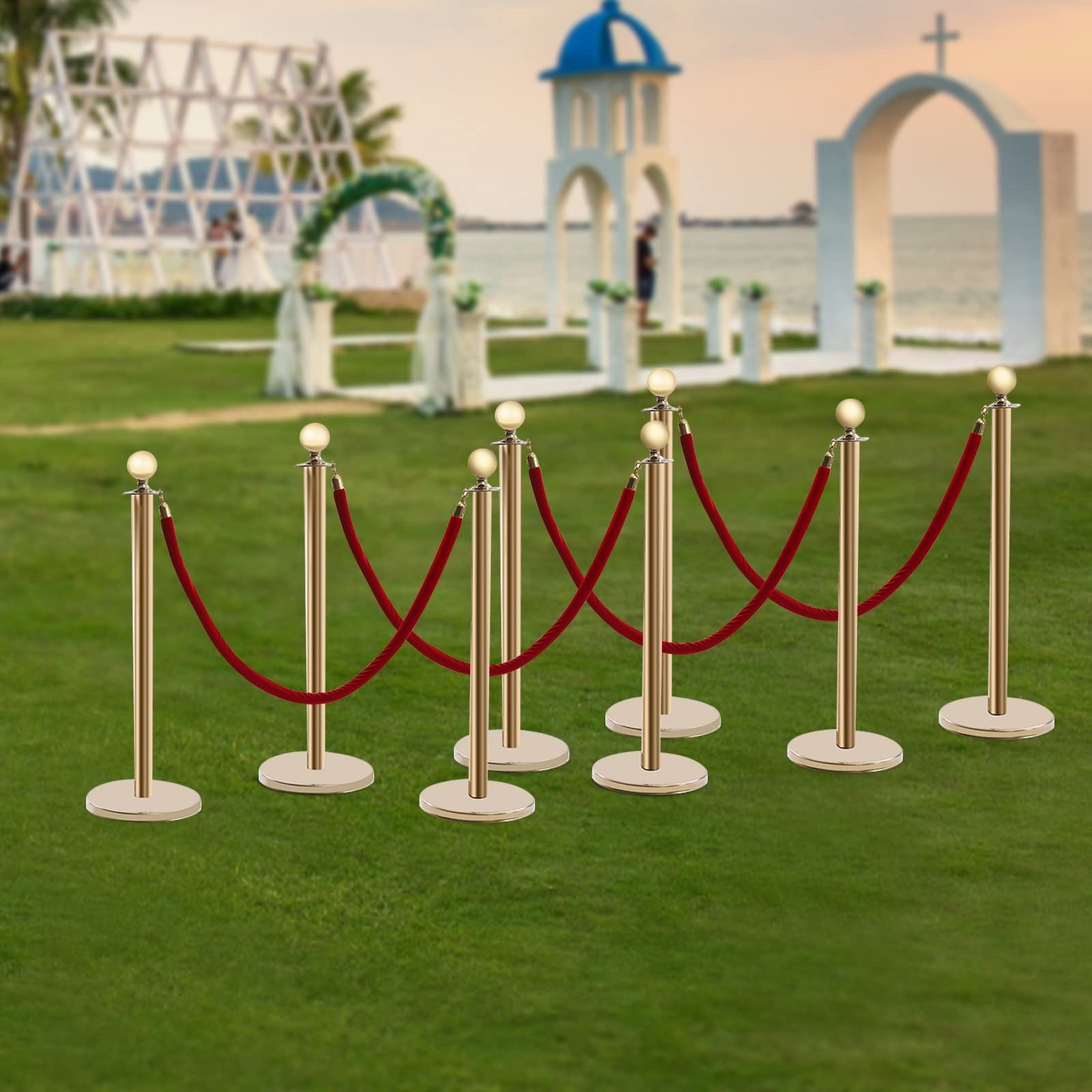 8PCS Stanchions, 100cm Barrier Post, Crowd Control Stanchion W/ Base & 4* Ropes