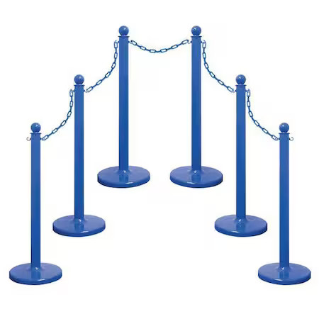 Medium Duty Stanchion And Chain Kit, Blue, 40 In Post Height, Plastic, 71106-6