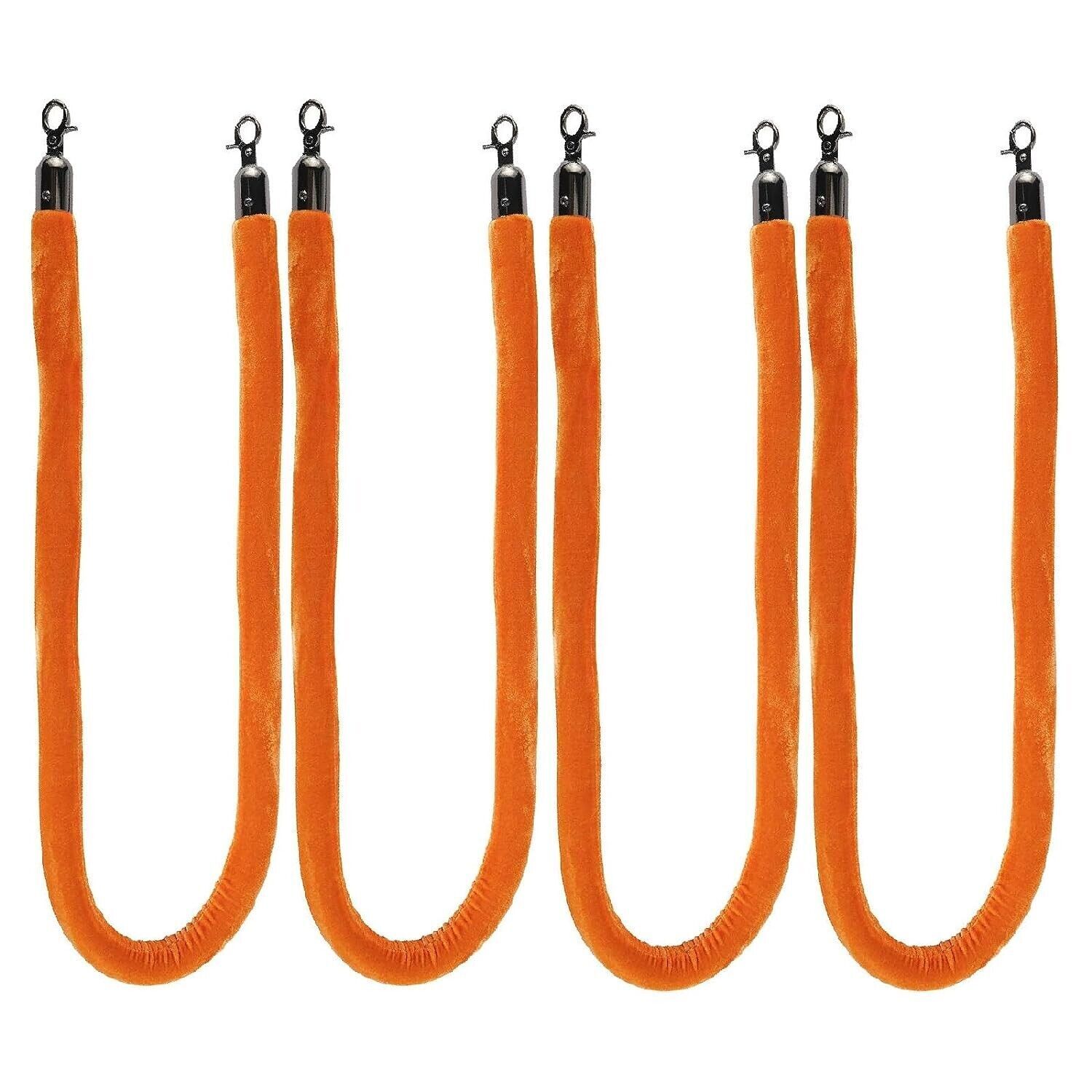 NovelBee 4pcs Orange Velvet Stanchion Ropes with Black Hooks,5 Feet Stanchion Qu