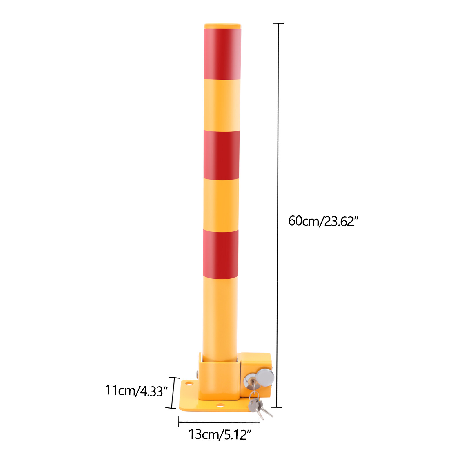 23.62in Parking Post, Steel Safety Bollards Post with Lock, Parking Barrier Post
