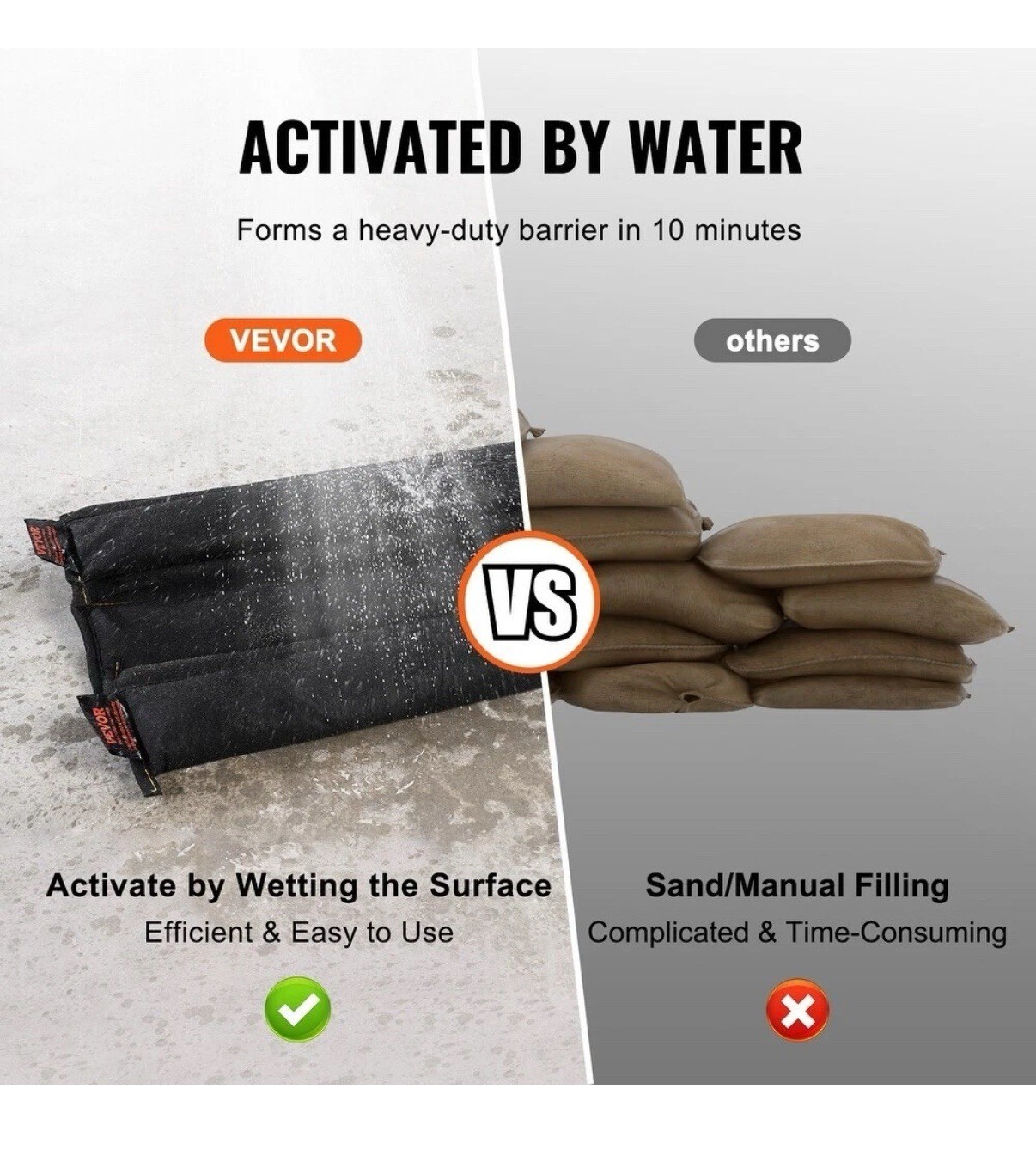 VEVOR Flood Barriers, Water Flood Dam Bags 8 -Pack,Water Activated Flood Barrier
