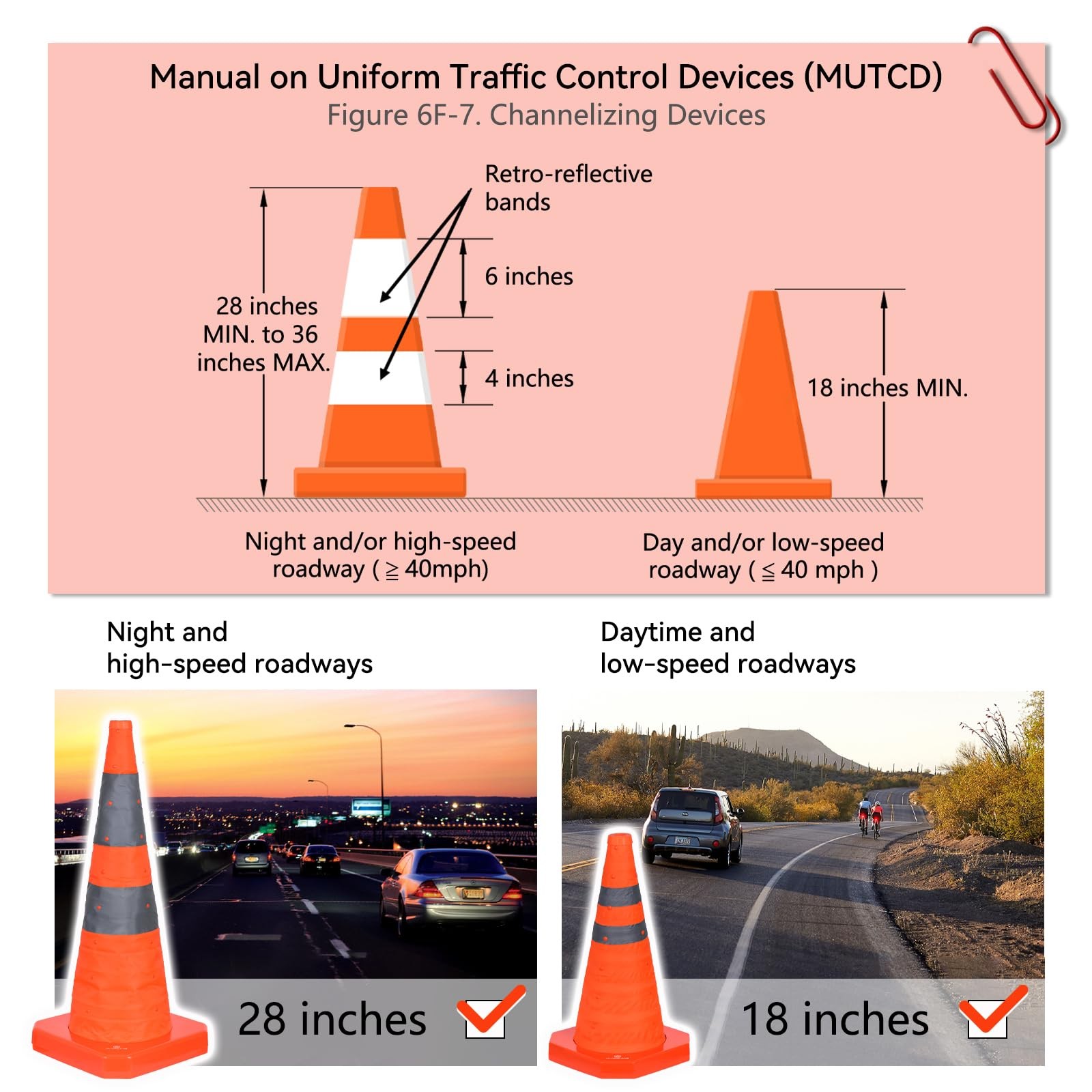 4 Pack 18-Inch Collapsible Traffic Cone with Weighted Base Orange Safety Haza…