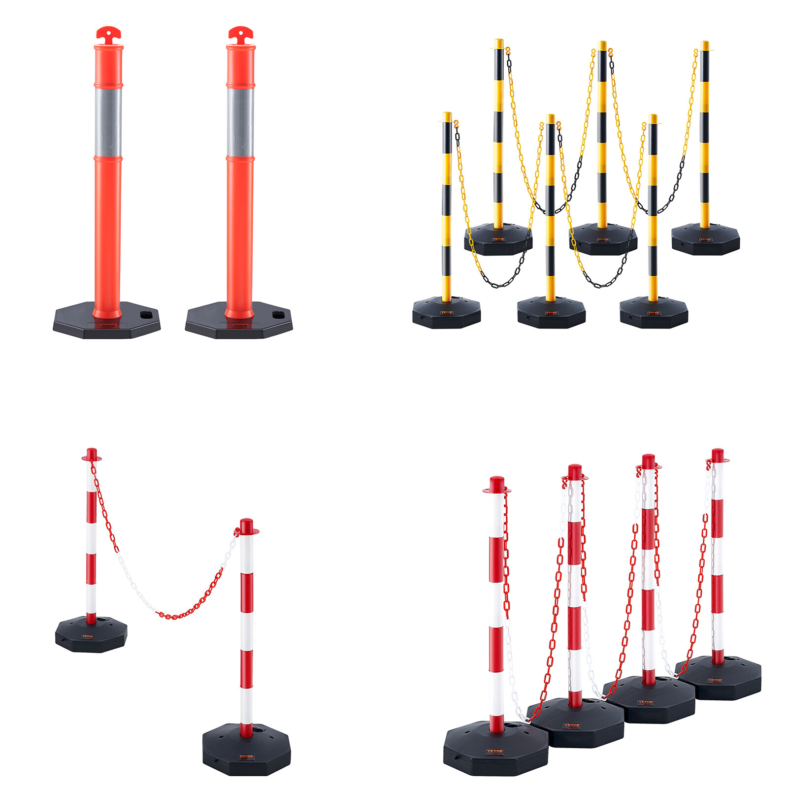 VEVOR 2/4/6PCs Traffic Delineator Post Cones with Fillable Base 8/6.6FT Chain