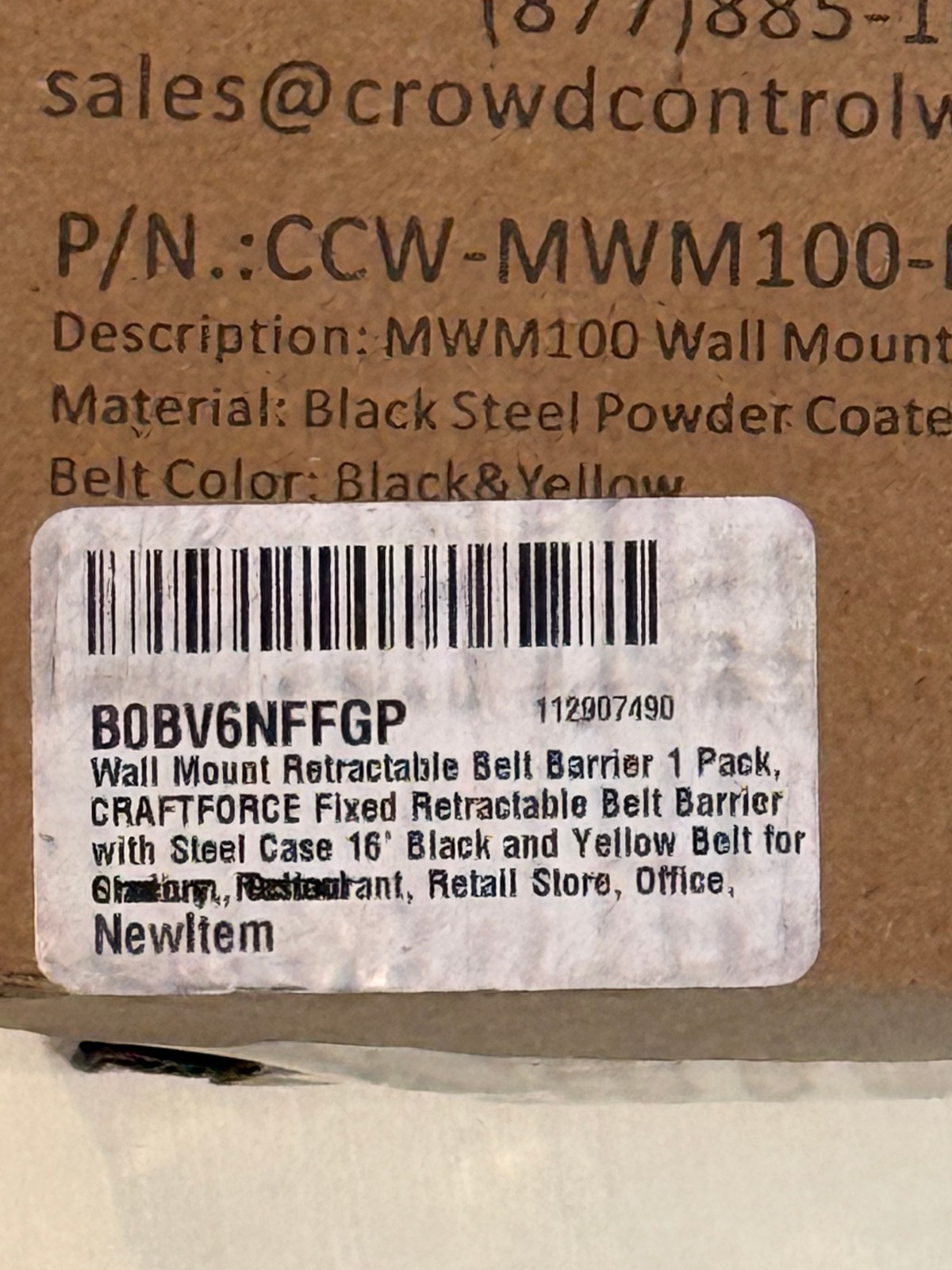 CCW MWM100 Wall Mount Retractable Belt Barrier 16 Ft Black Yellow Craftforce NEW