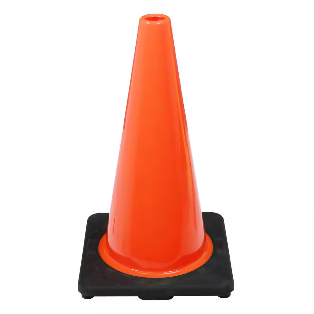 18 In. Orange PVC Injection Molded Safety Cone with Orange Base