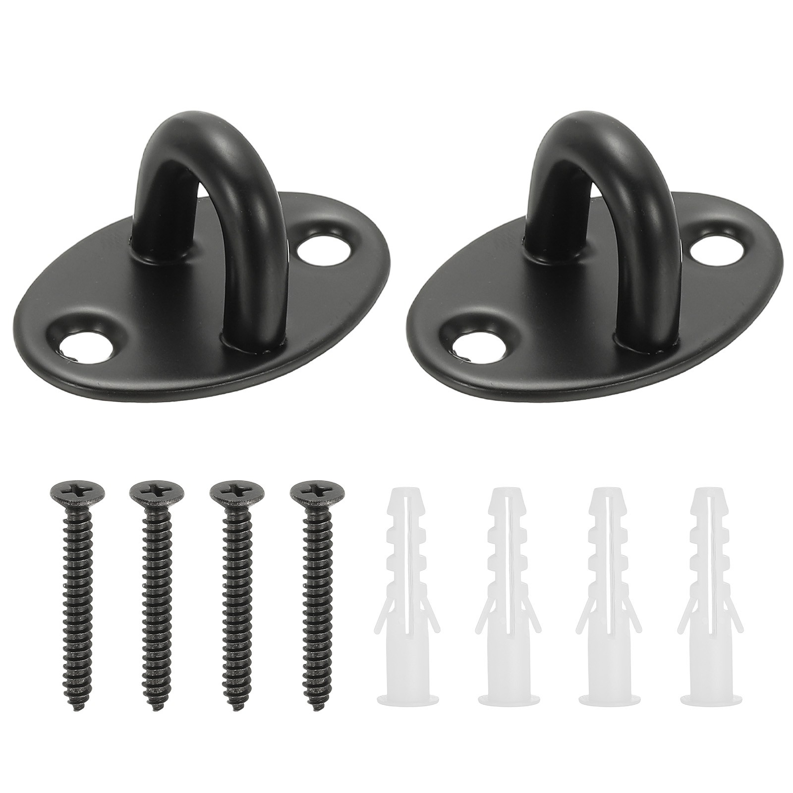 2Pcs Stainless Steel Ceiling Hooks, Oval Pad Eyes Plate Black