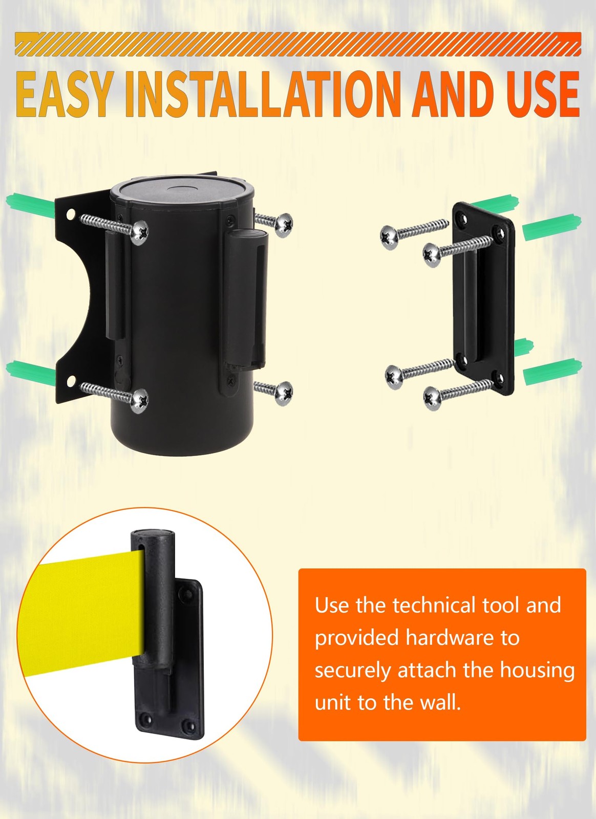 Wall Mount Retractable Barrier Belt, 16 Ft Crowd Control Retractable Belt with S