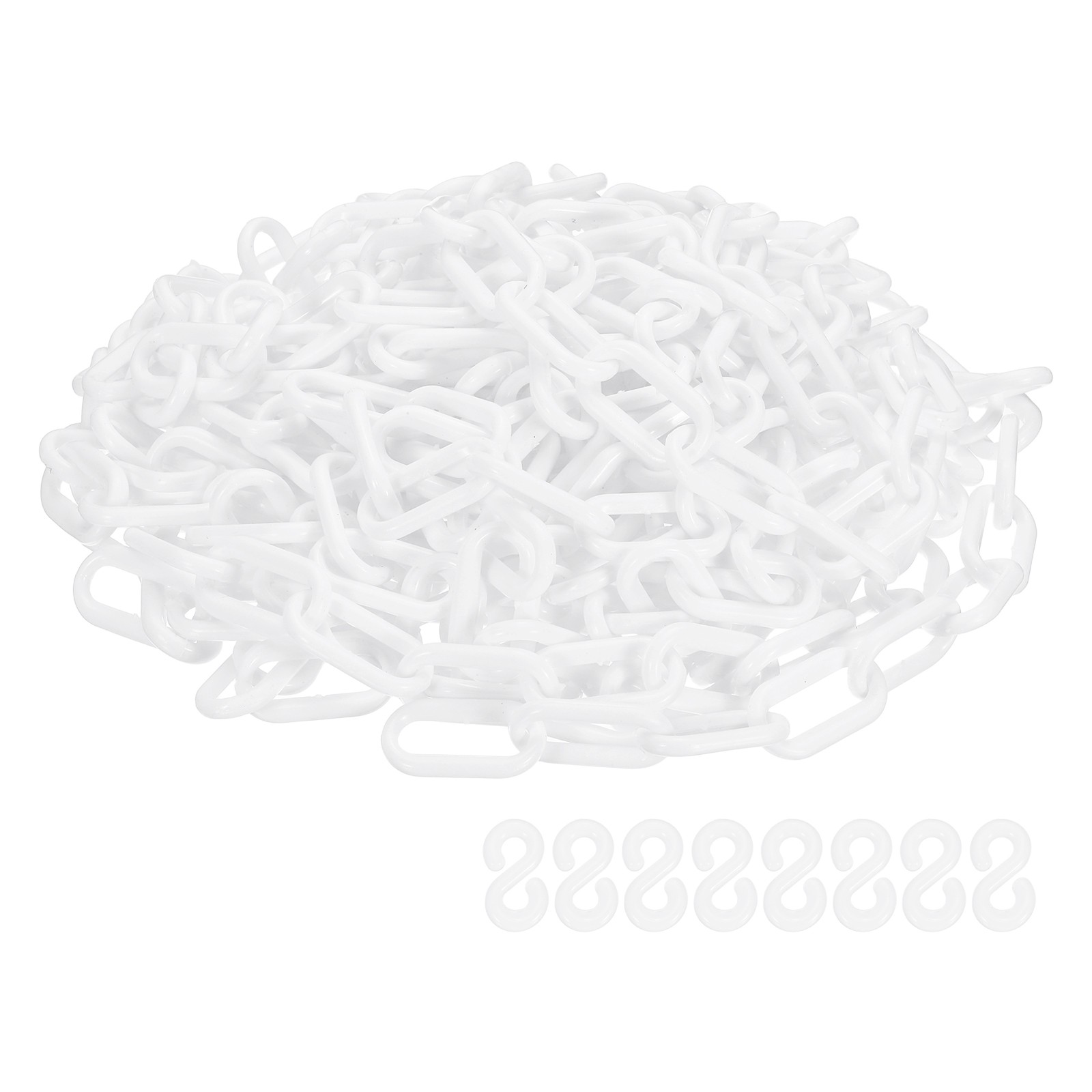 Barrier Chain, (32.8ft 0.7″ Dia., White), Plastic Safety Chain Links W S Hooks