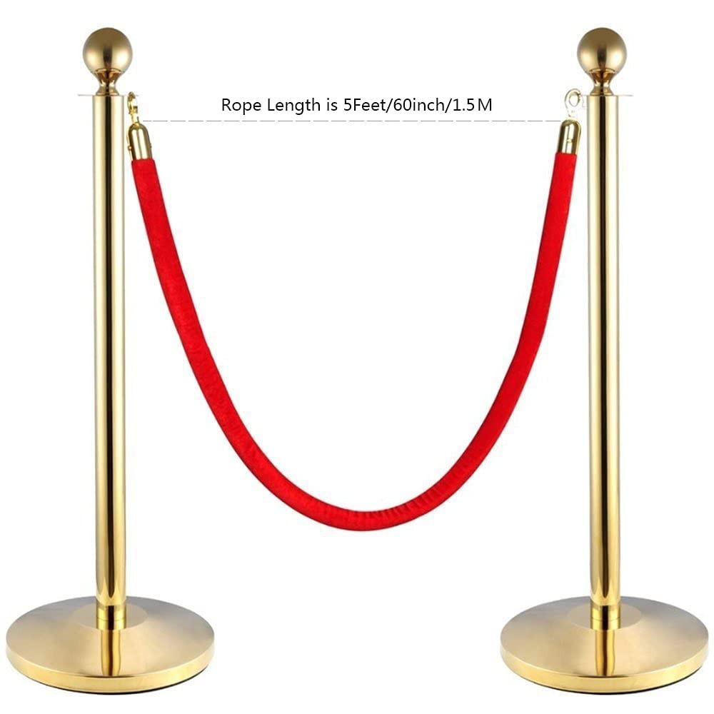 5-Foot Red Velvet Stanchion Rope with Elegant Brass Hooks – Events Ready