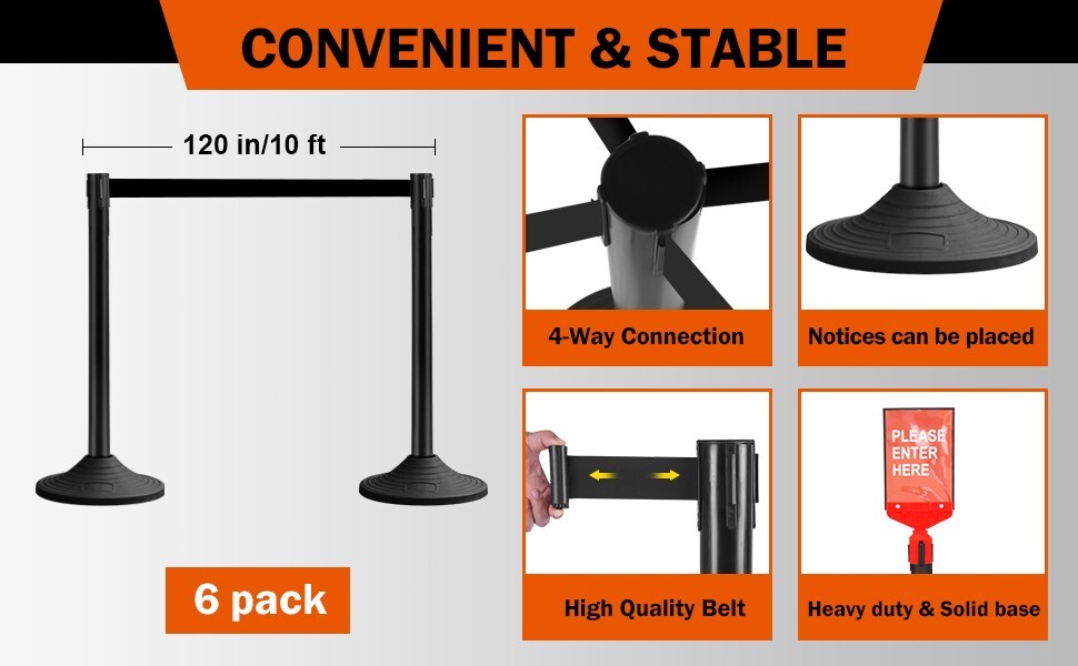 Orancl 10 ft Length Plastic Retractable Stanchion for Crowd Control Barrier