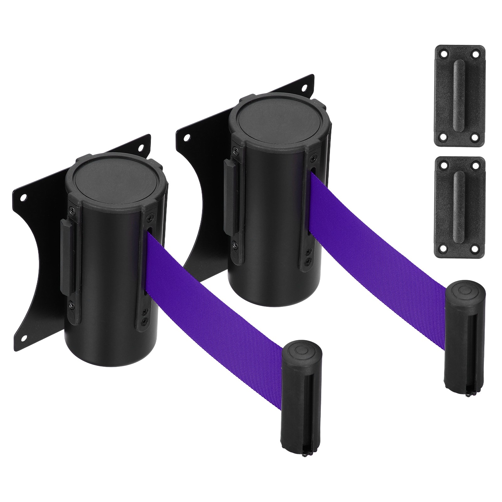 Fixed Wall Mount Retractable Belt Barriers (10 Feet, Purple) (2 Pcs)