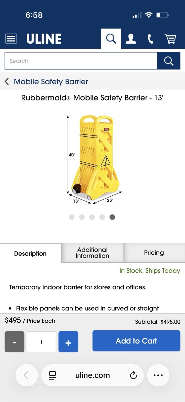 Rubbermaid Mobile Safety Barrier 13 ft Yellow Temporary Indoor Barrier, 40 in