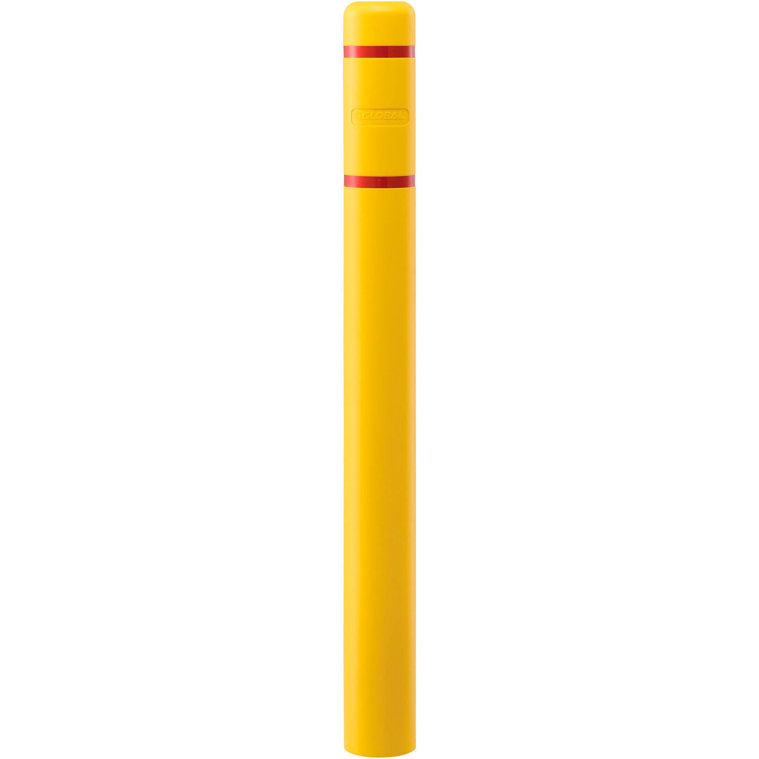 Global Industrial Bollard Post Sleeve 4″ D x 52″ H Yellow With Red Tape HDPE