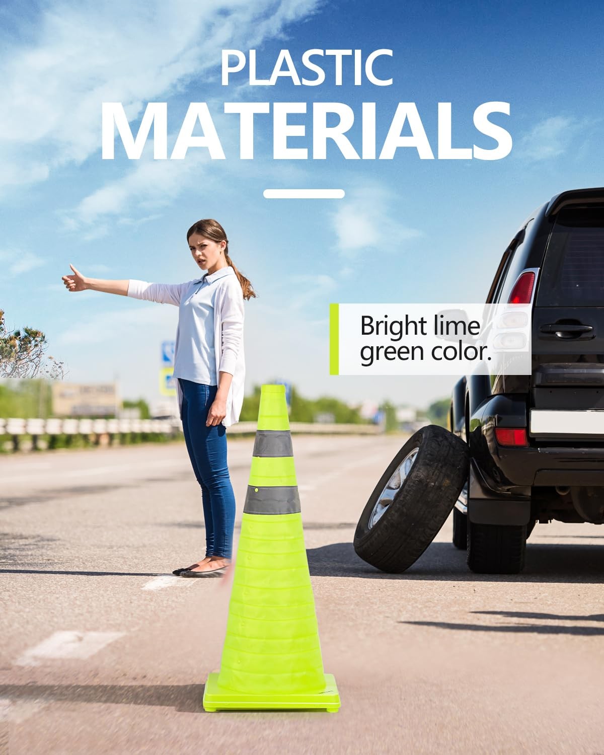 BATTIFE [4 Pack] 28 inch Collapsible Traffic Cones, Lime Green Safety Cones, Pop