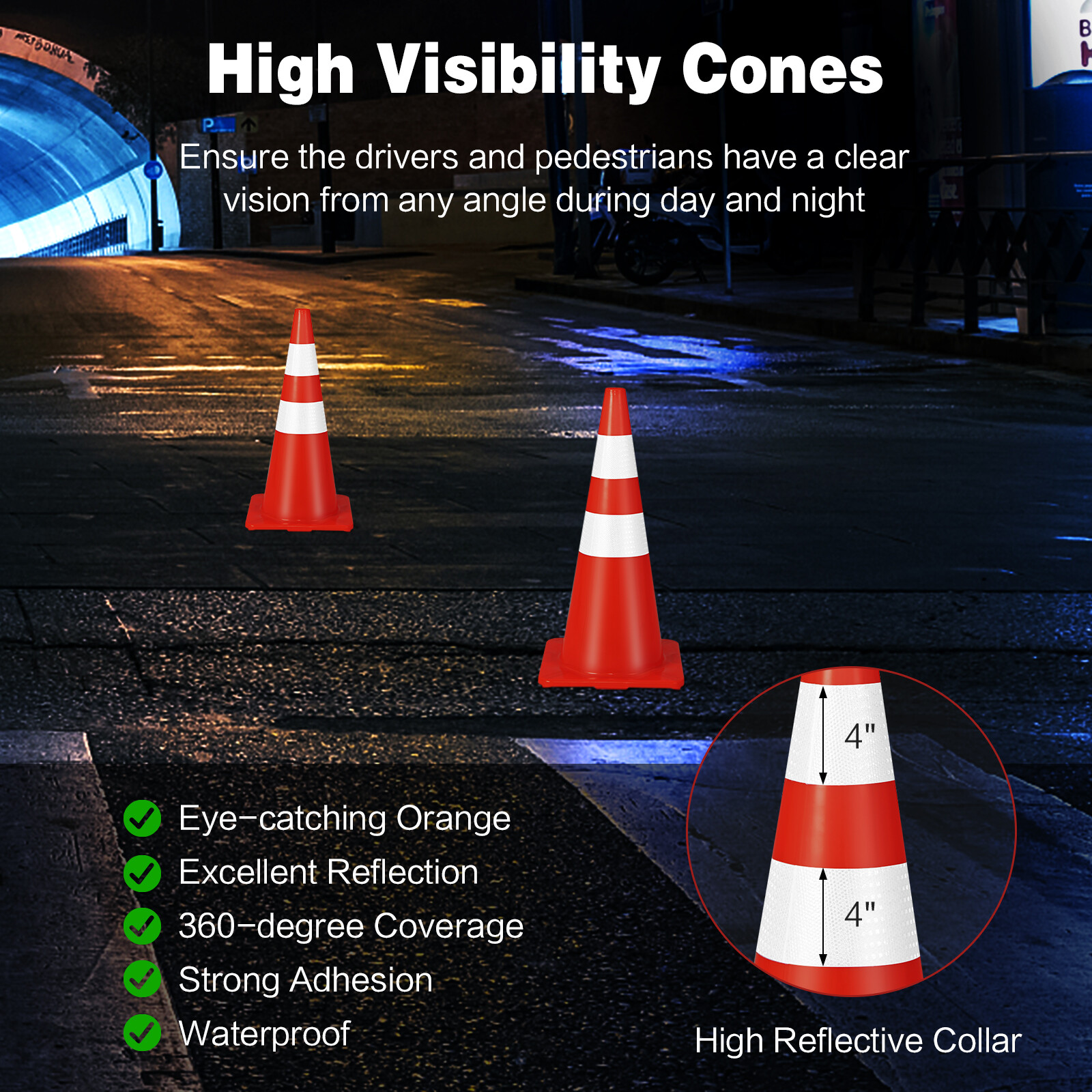 6 Pack Traffic Cones 28″ Safety Road PVC Construction Cones with Safety Vest