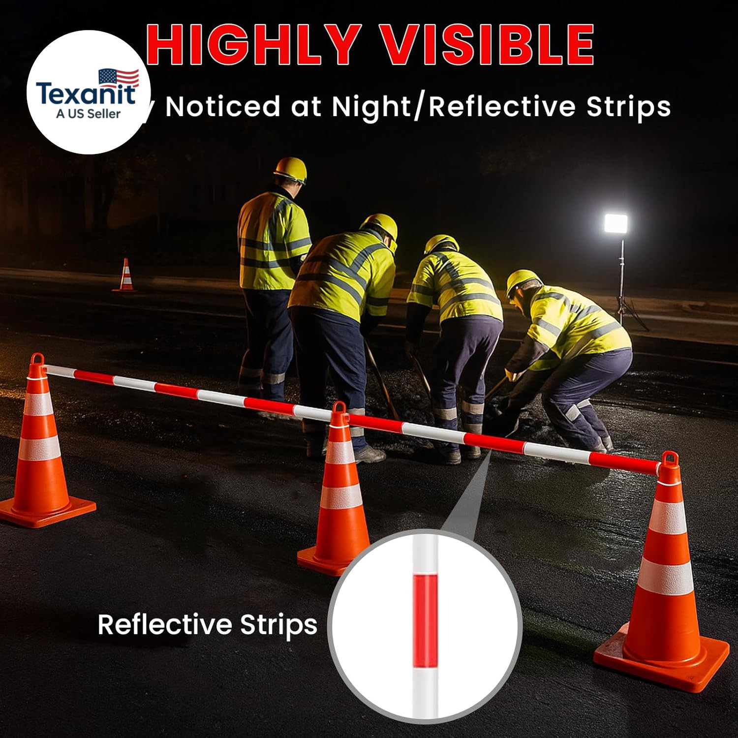 6 Pcs Retractable Traffic Cone Bar from 4Ft to 7.2Ft, Expandable Safety Cone Bar
