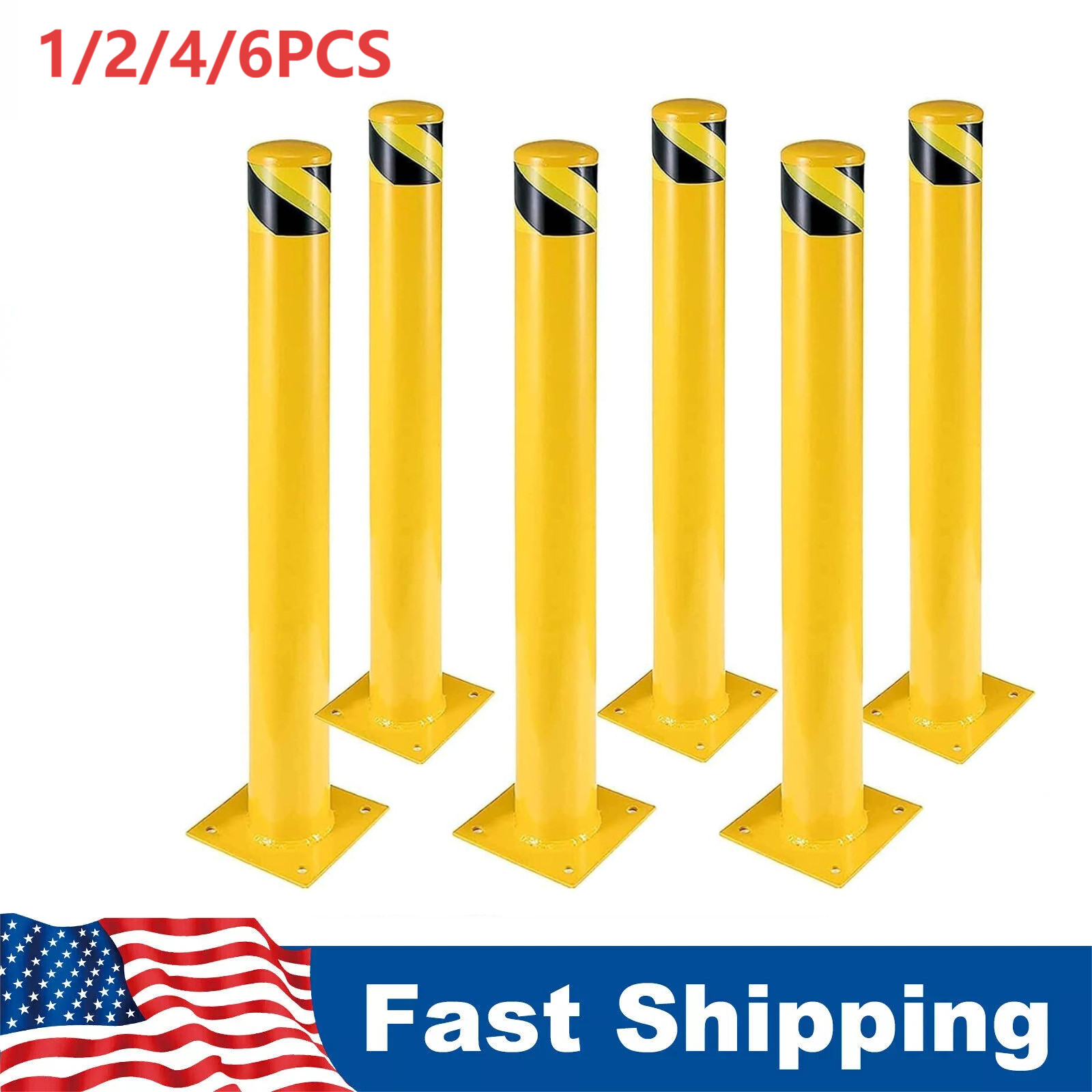 1/2/4/6 PCS Outdoor Safety Bollard 48 Inch Yellow Q235 Steel Post Pipe Barrier