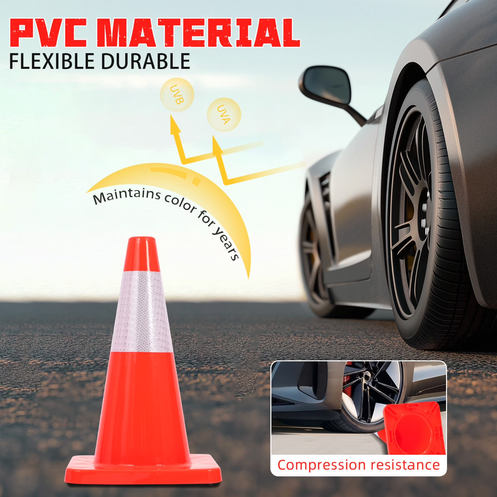 6 PACK-18” Traffic Safety Cones,2.2LB with Reflective Collar| Driveway Parking