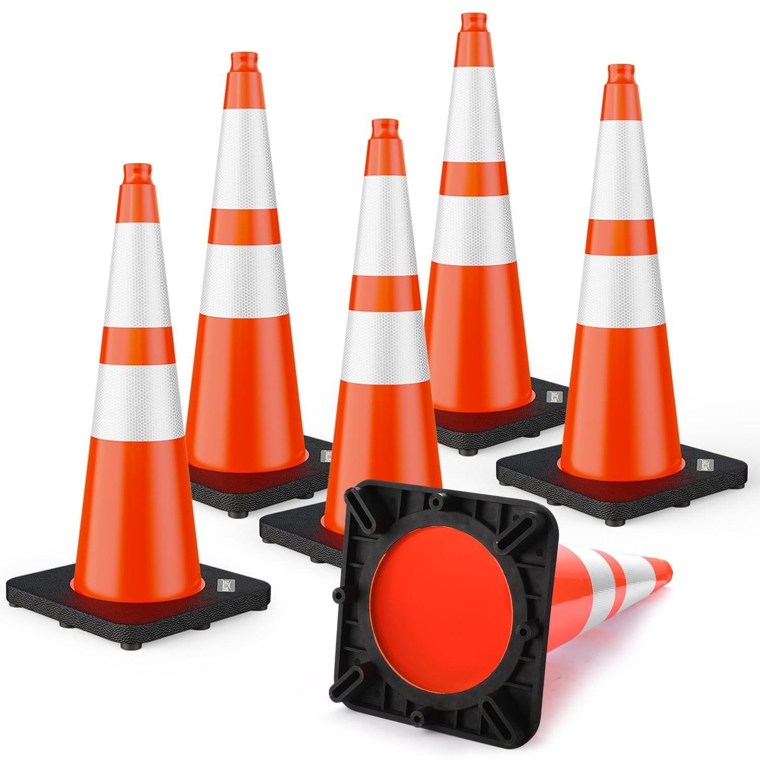 28 Inch Traffic Cones with Black Weighted Base, PVC Orange Safety Cones for Traf