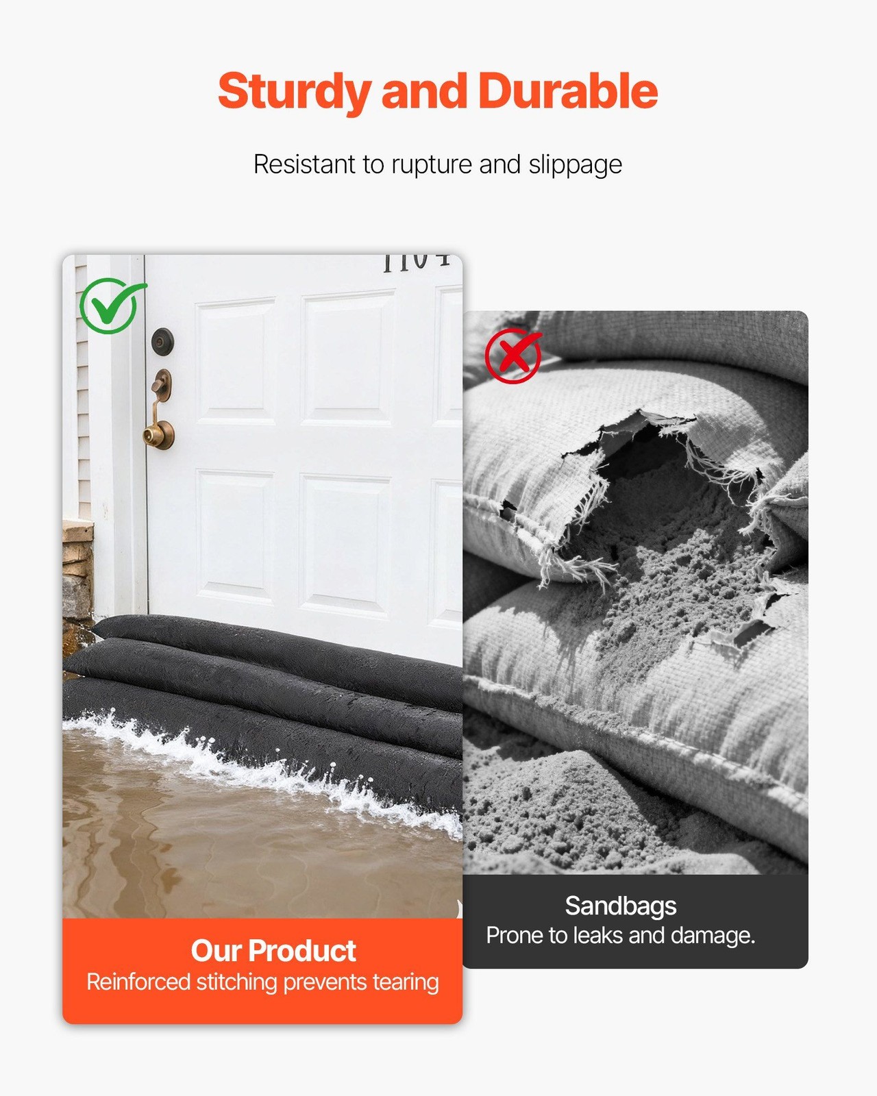 4-Pack Sandless Flood Bags, 5ft x 0.7ft, Rapid 10-Min Expand, Seals Doorways