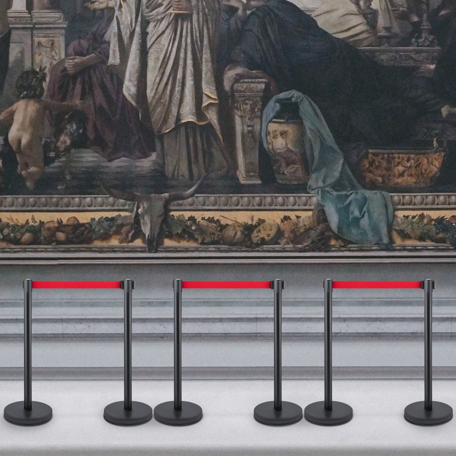 Set of 6 Crowd Control Stanchion w/6.6 ft Retractable Belt Crowd Control Barrier