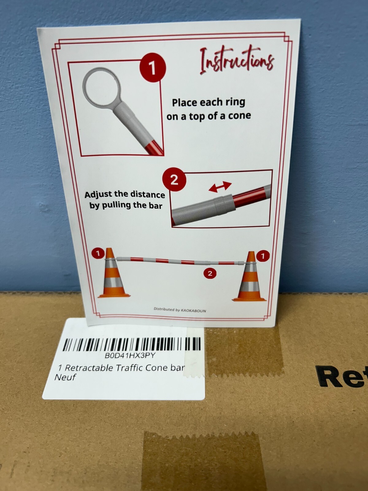 Retractable Safety Traffic Cone Bar – Barrier fits over Safety Cones -NEW IN BOX