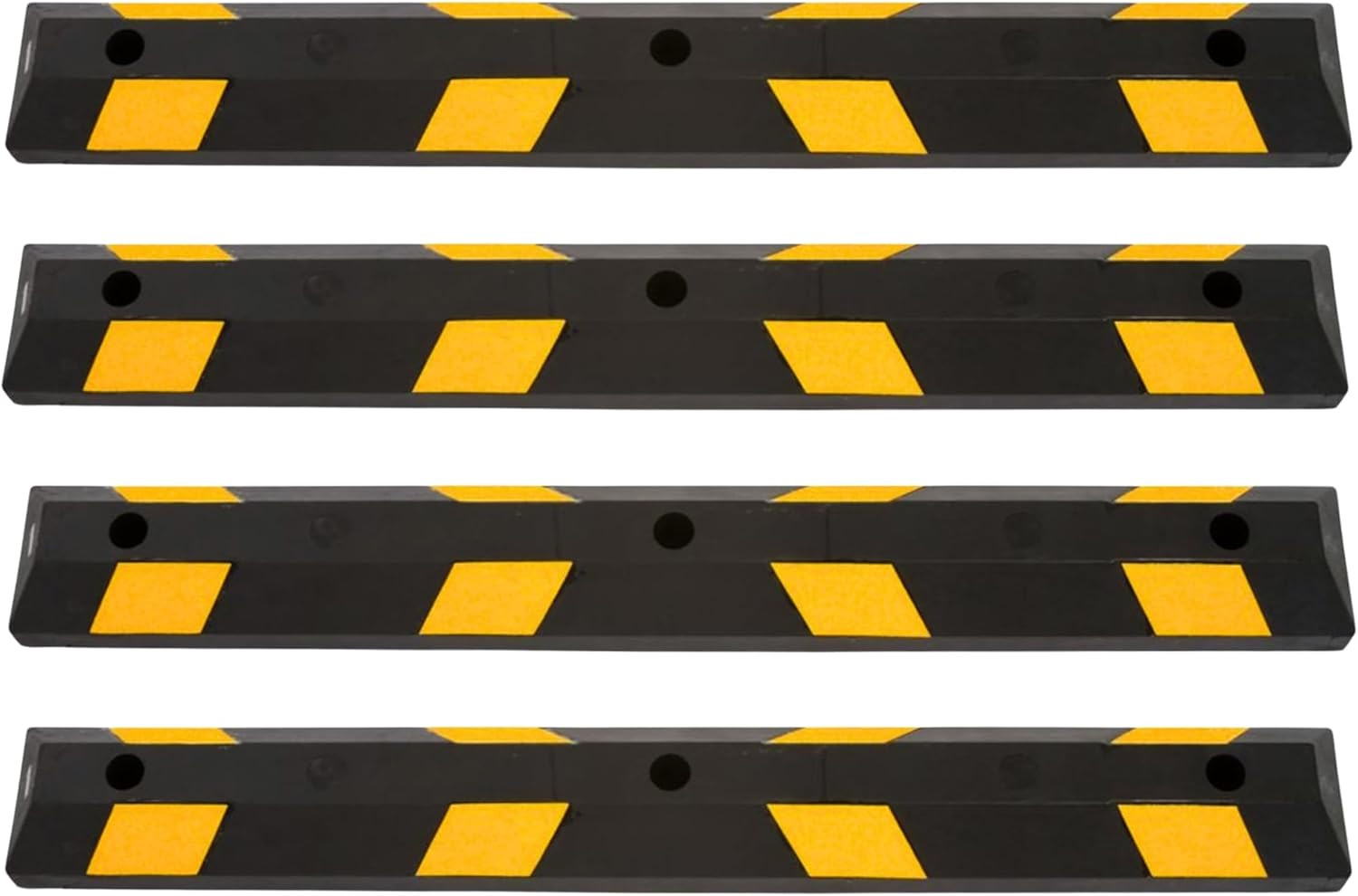 4 Pack Flexible Rubber Parking Stops, 4ft Curb with Mounting Holes, Black/Yellow