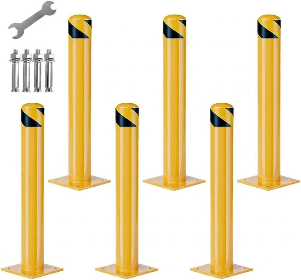Heavy Duty 36″ Steel Safety Bollard Post – 6 Pack with Reflective Yellow Finish