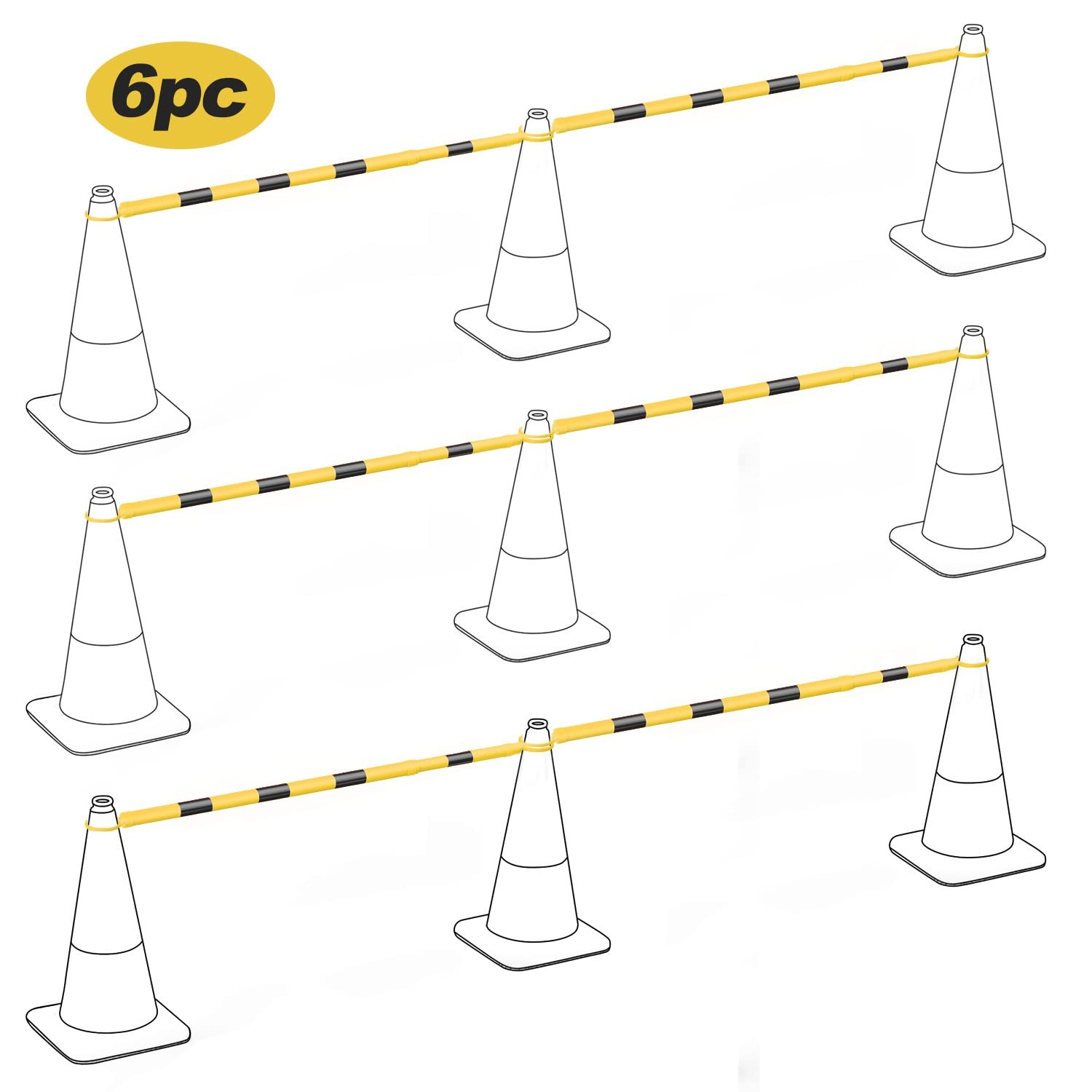 RoadHero 6 Retractable Traffic Cone Bars Black/Yellow