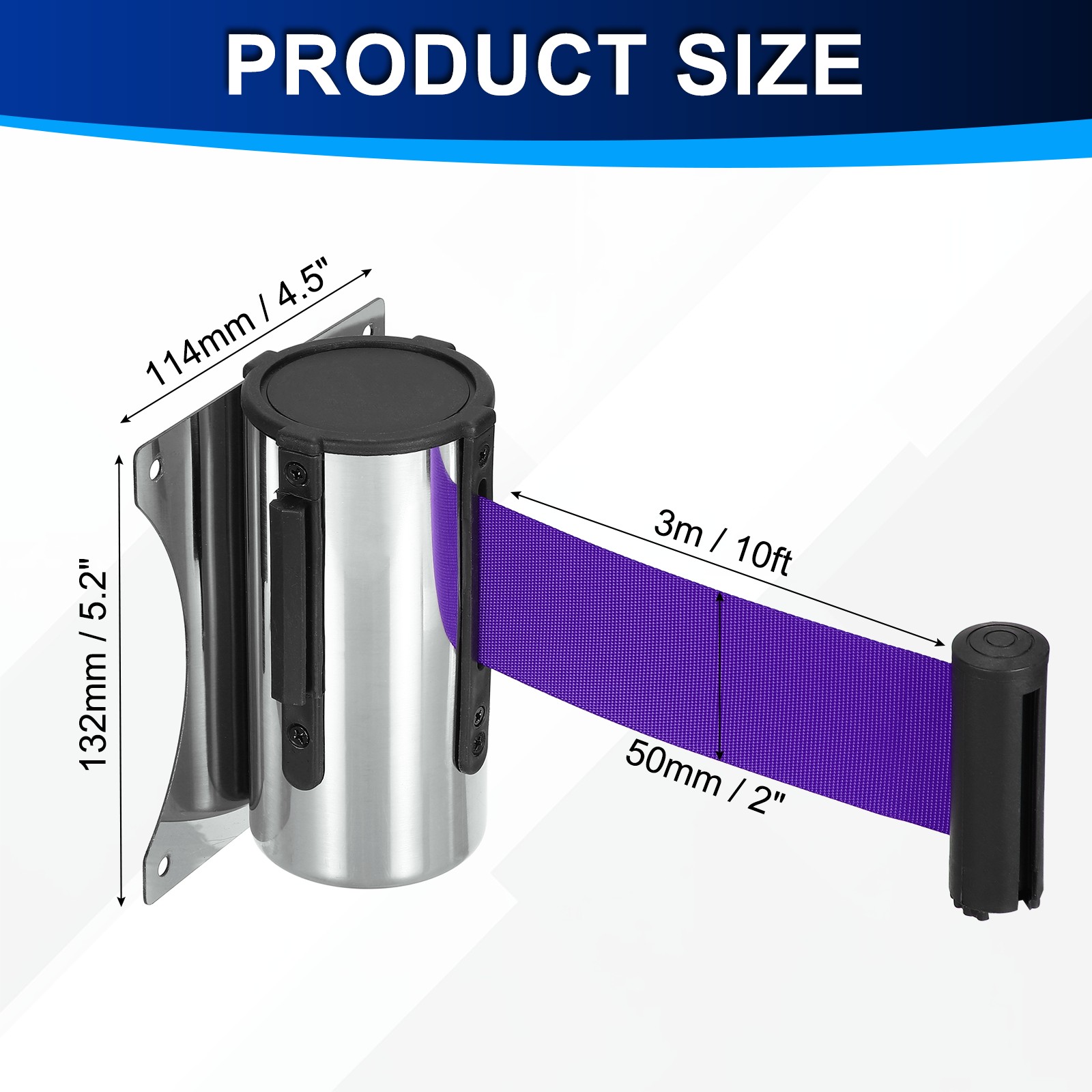 Fixed Wall Mount Retractable Belt Barrier (10 Feet, Purple) (1 Pcs)