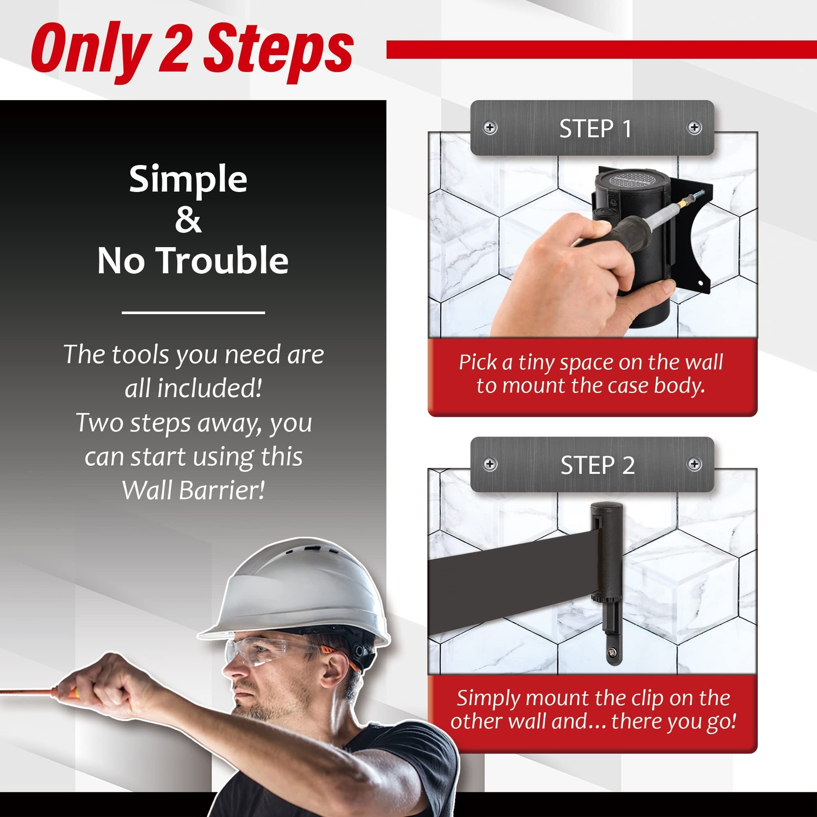 DuraSteel Wall Mount Crowd Control Retractable Belt Barrier – 9.2 Ft Black Re…