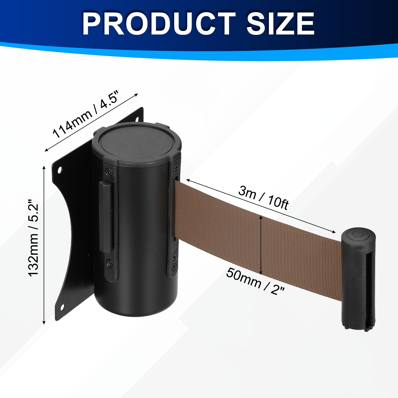 Fixed Wall Mount Retractable Belt Barriers (10 Feet, Brown) (1 Pcs)