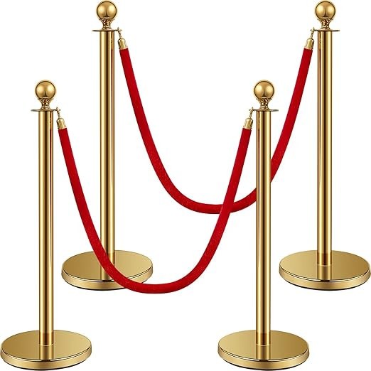 4 Piece 2025 Prom Stainless Steel Stanchion 5ft Velvet Ropes and Pole