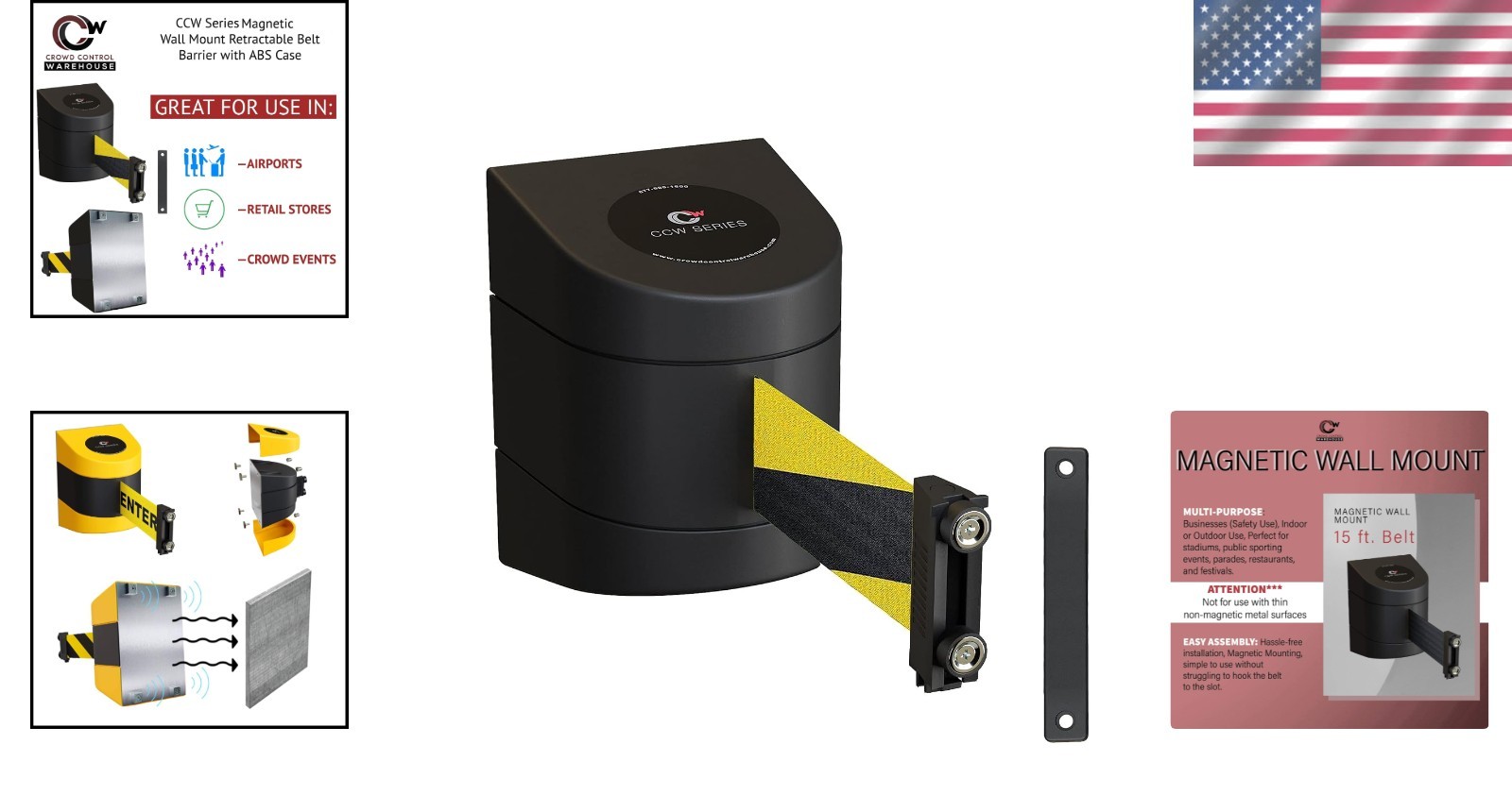 CCW WMB-220 15ft Magnetic Wall Mount Retractable Belt Barrier – Safety in Style