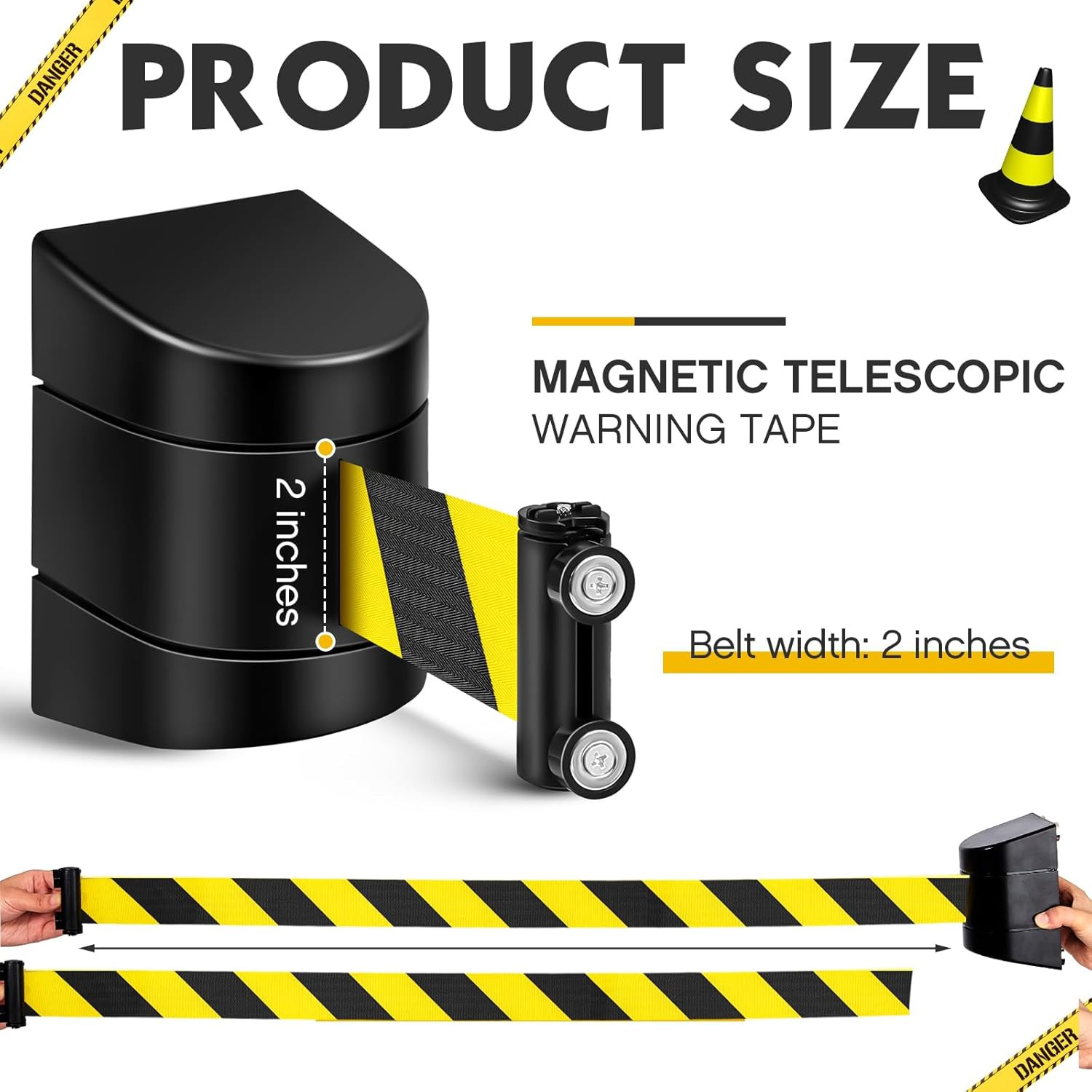 2 Pack 16.4 Ft Magnetic Wall Mount Retractable Belt Magnetic Crowd Control Safet