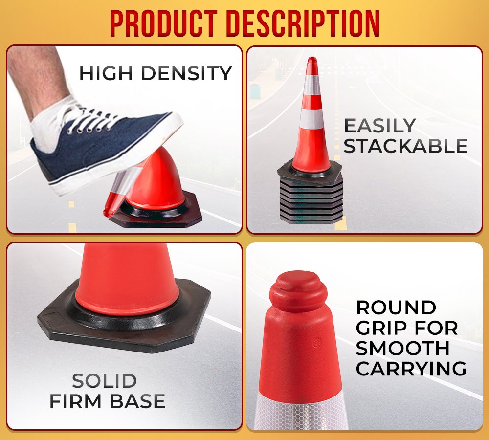 4 Pcs PVC Orange Traffic Safety Cones 28 Inch for Construction Parking Lot Road