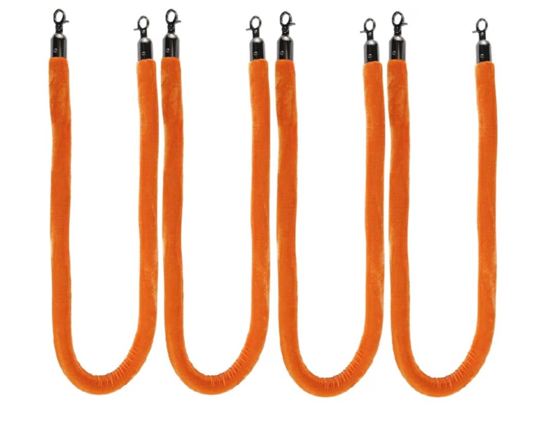 NovelBee 4pcs Orange Velvet Stanchion Ropes with Black Hooks,5 Feet Stanchion Qu