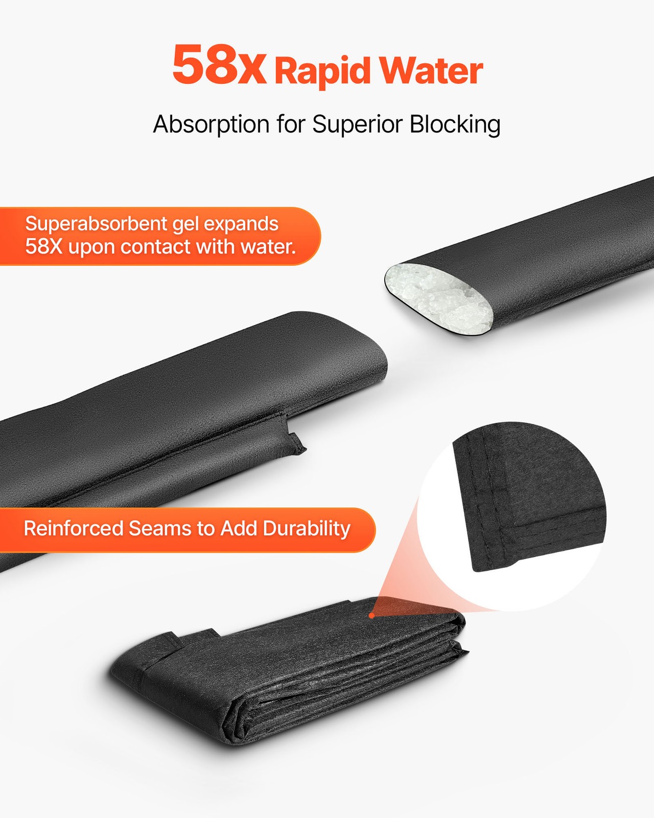 VEVOR 8 Packs Quick Dam Flood Barrier 10 x 0.7 ft Length Flood Protection Bags