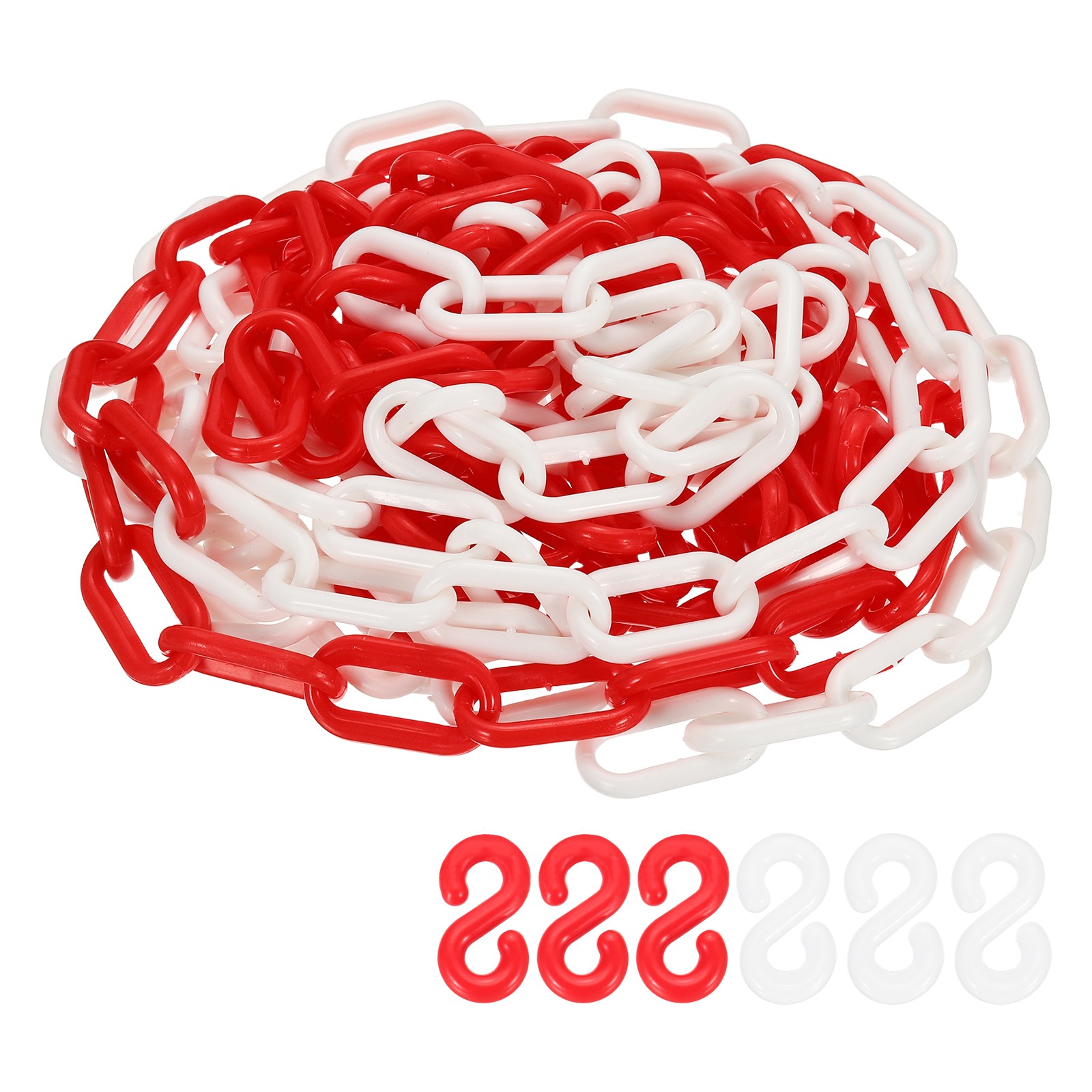 Barrier Chain, (16.4ft 0.7″ Dia., Red/White), Plastic Safety Chain Link W S Hook