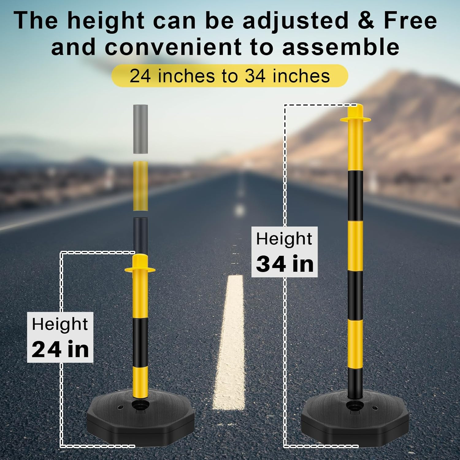 18 Sets 34 Inch Parking Cone Delineators Post Traffic Cone Plastic Stanchion Set