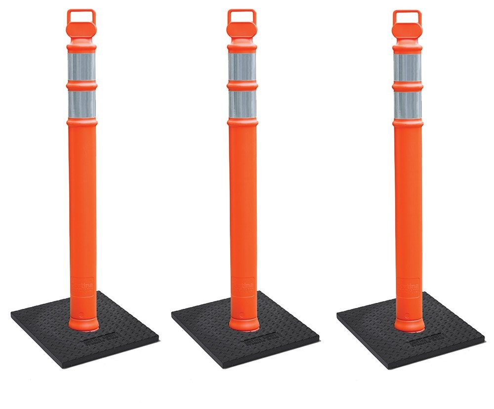 Cortina EZ Grab Delineator 45 Inch Post 3 Pack Orange