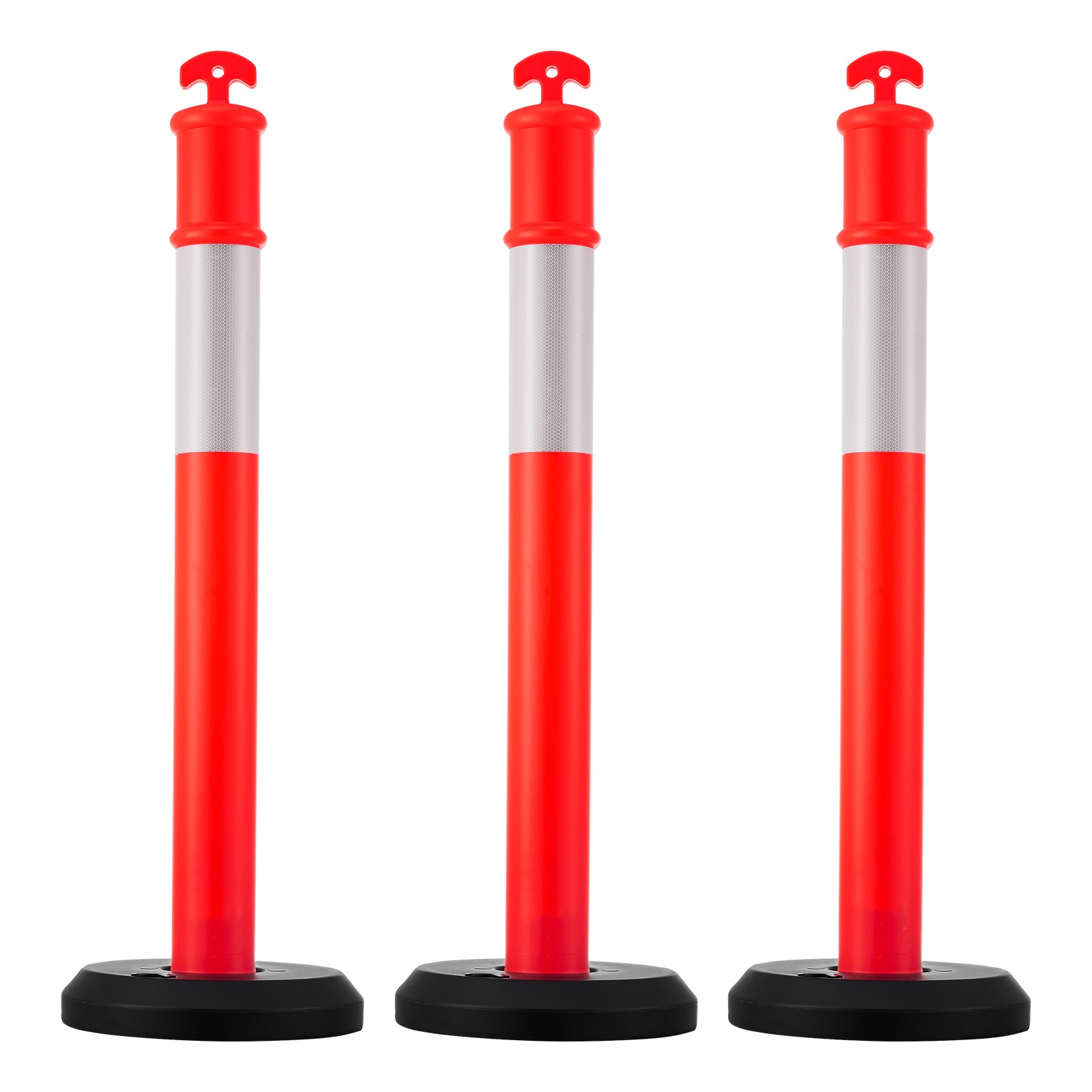 Uimoso Set of 3 Traffic Delineator Posts 48-Inch Safety Cones with Fillable Base