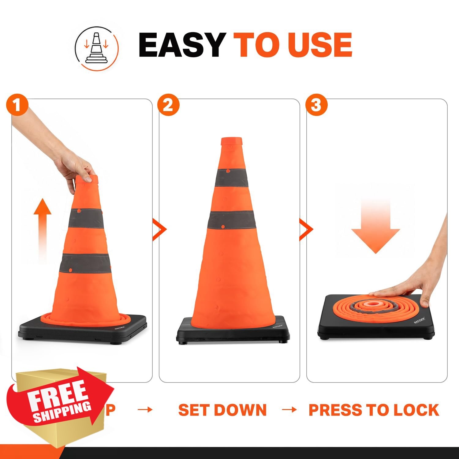 BATTIFE 4 Pack 18inch Orange Traffic Cones