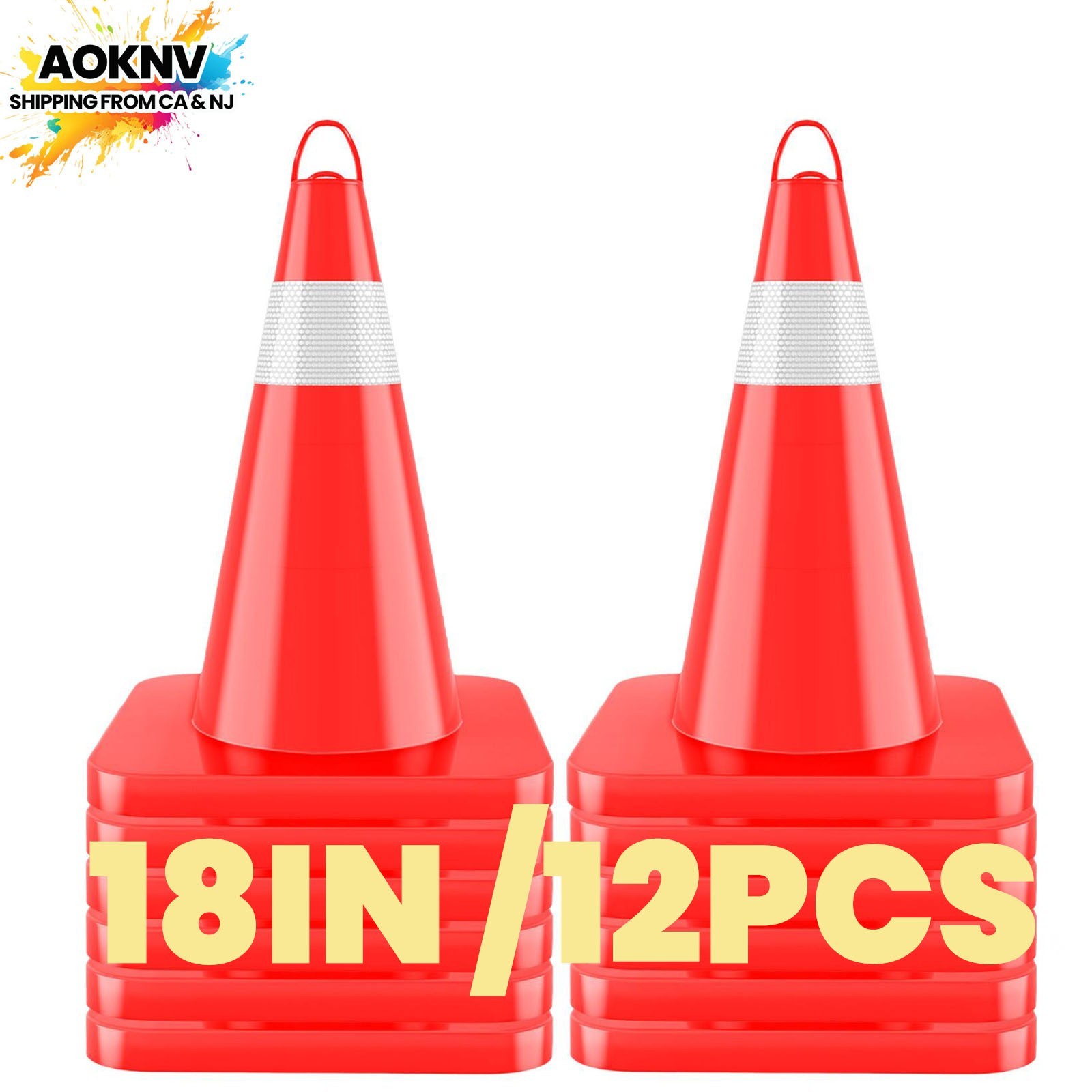 12 Pack 18″ Traffic Safety Cones Durable PVC Material Parking Cones with Reflect